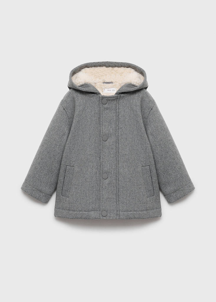 Hooded coat with shearling-effect lining — Grey