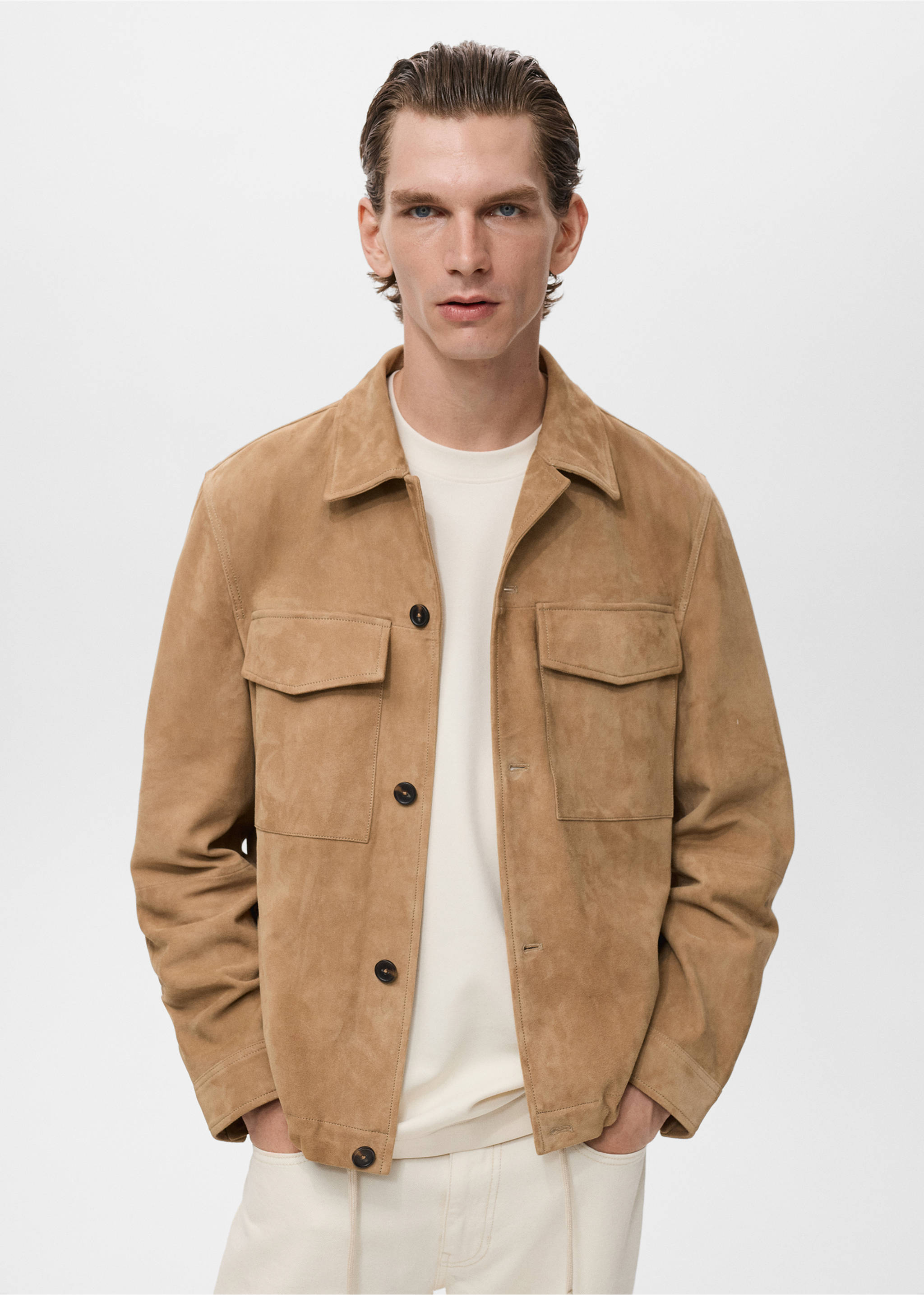 Куртка 100% замша с карманами - Средний план, Коричневый средний. Ref: 17035140-00.