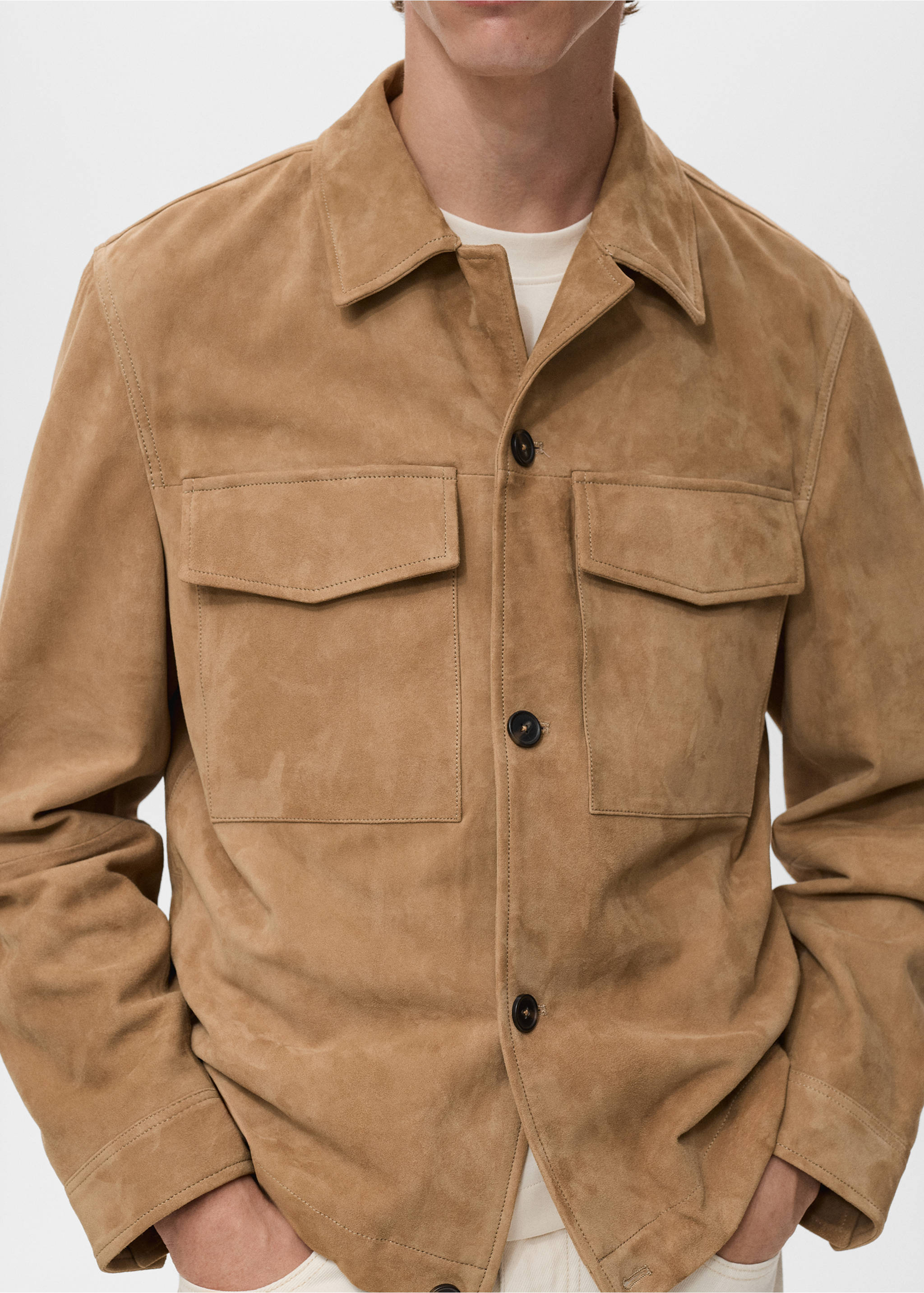 Куртка 100% замша с карманами - Деталь изделия 6, Коричневый средний. Ref: 17035140-00.