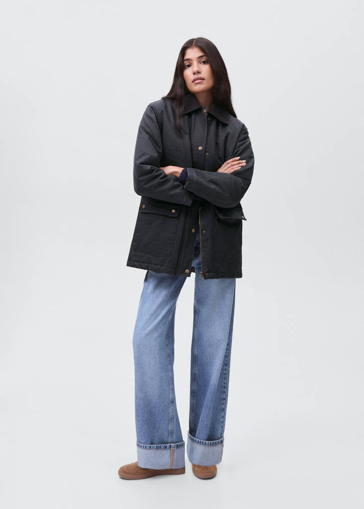 Waxed-effect parka — Navy
