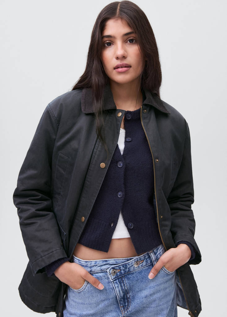Waxed-effect parka — Navy