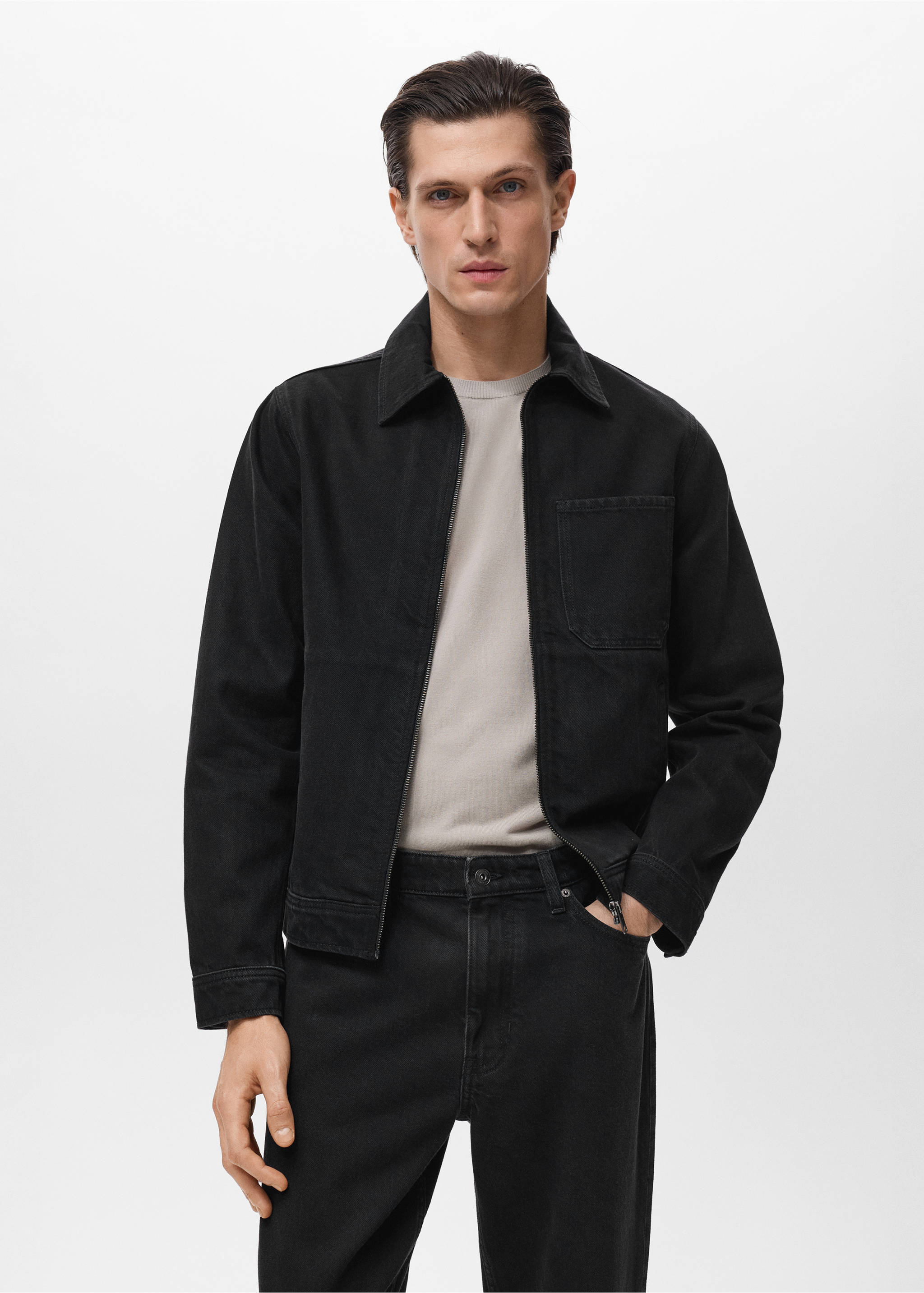 Blouson en jean poche - Plan moyen, Black denim. Ref: 17035143-00.