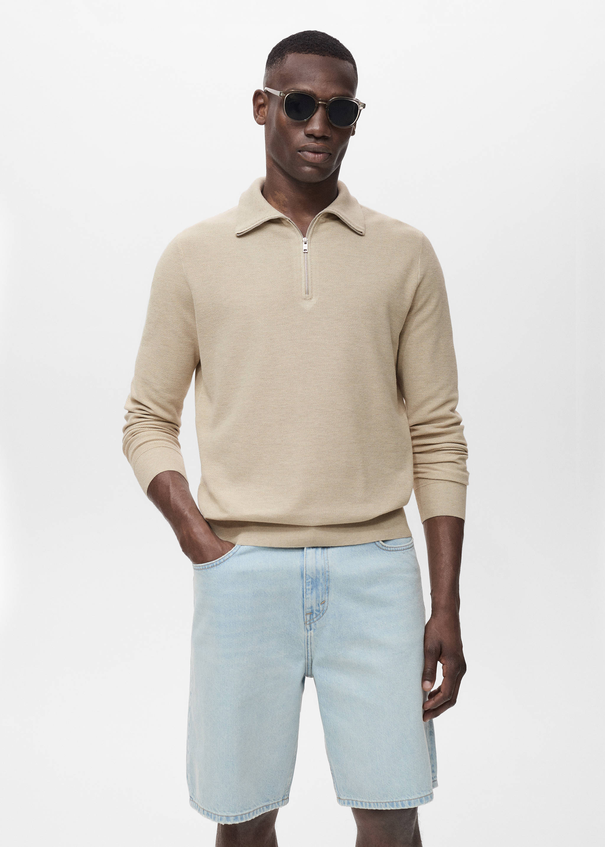 Pull-over microstructure col zippé - Plan moyen