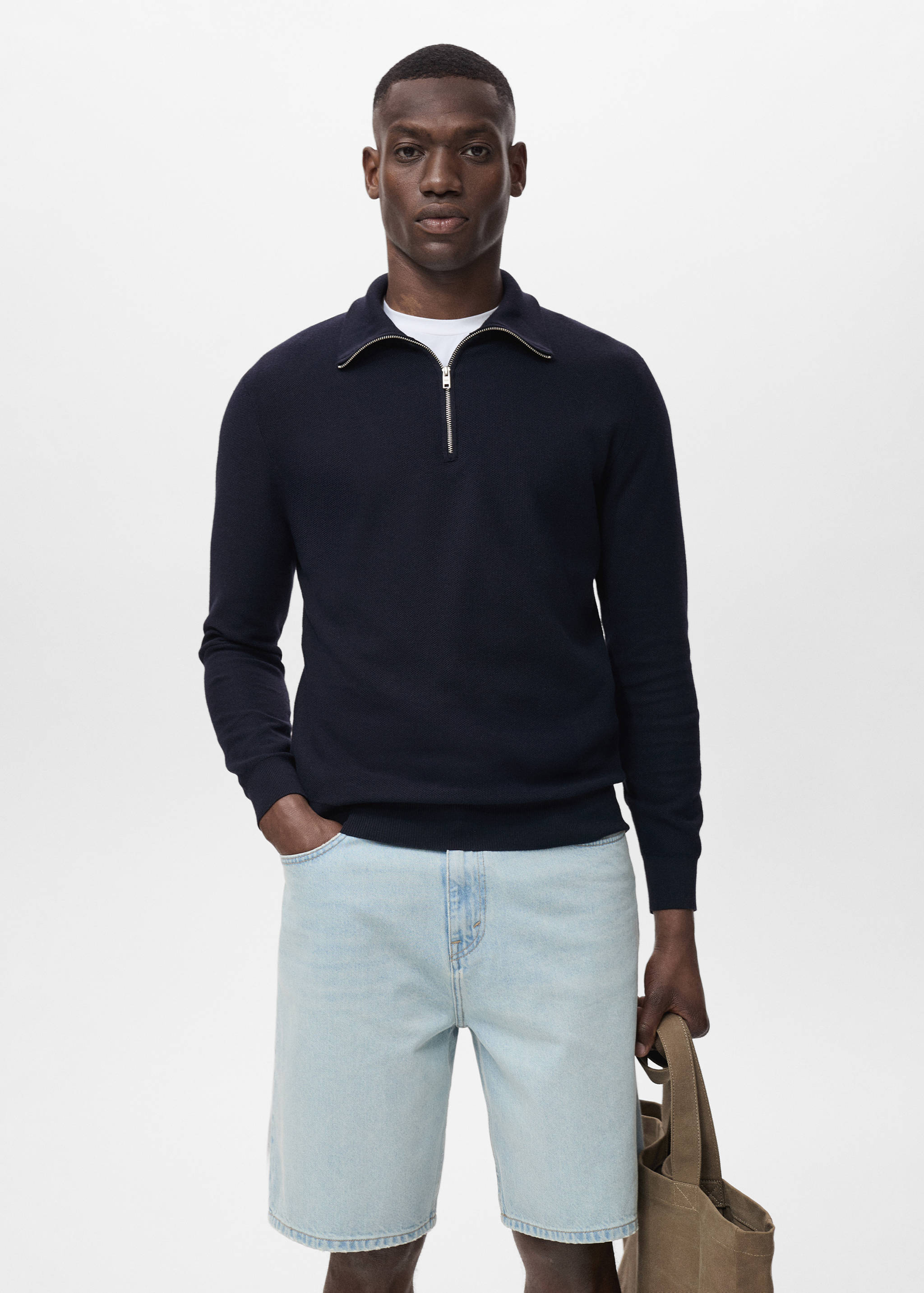 Pull-over microstructure col zippé - Plan moyen