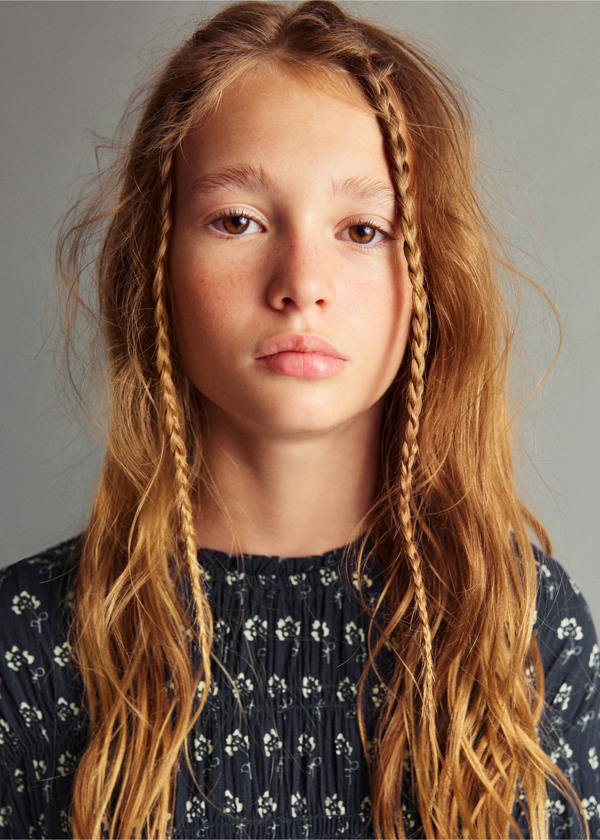 Цветочное платье с рукавами-фонариками - Деталь изделия 1, Глубокий темно-синий. Ref: 17035152-00.