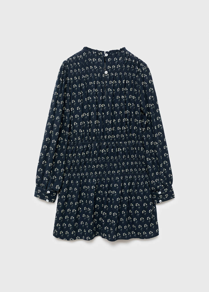 Floral puff-sleeve dress — Navy