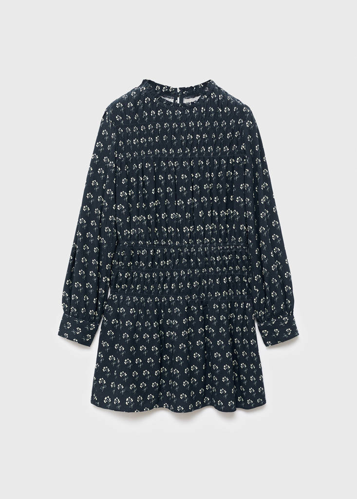 Floral puff-sleeve dress — Navy