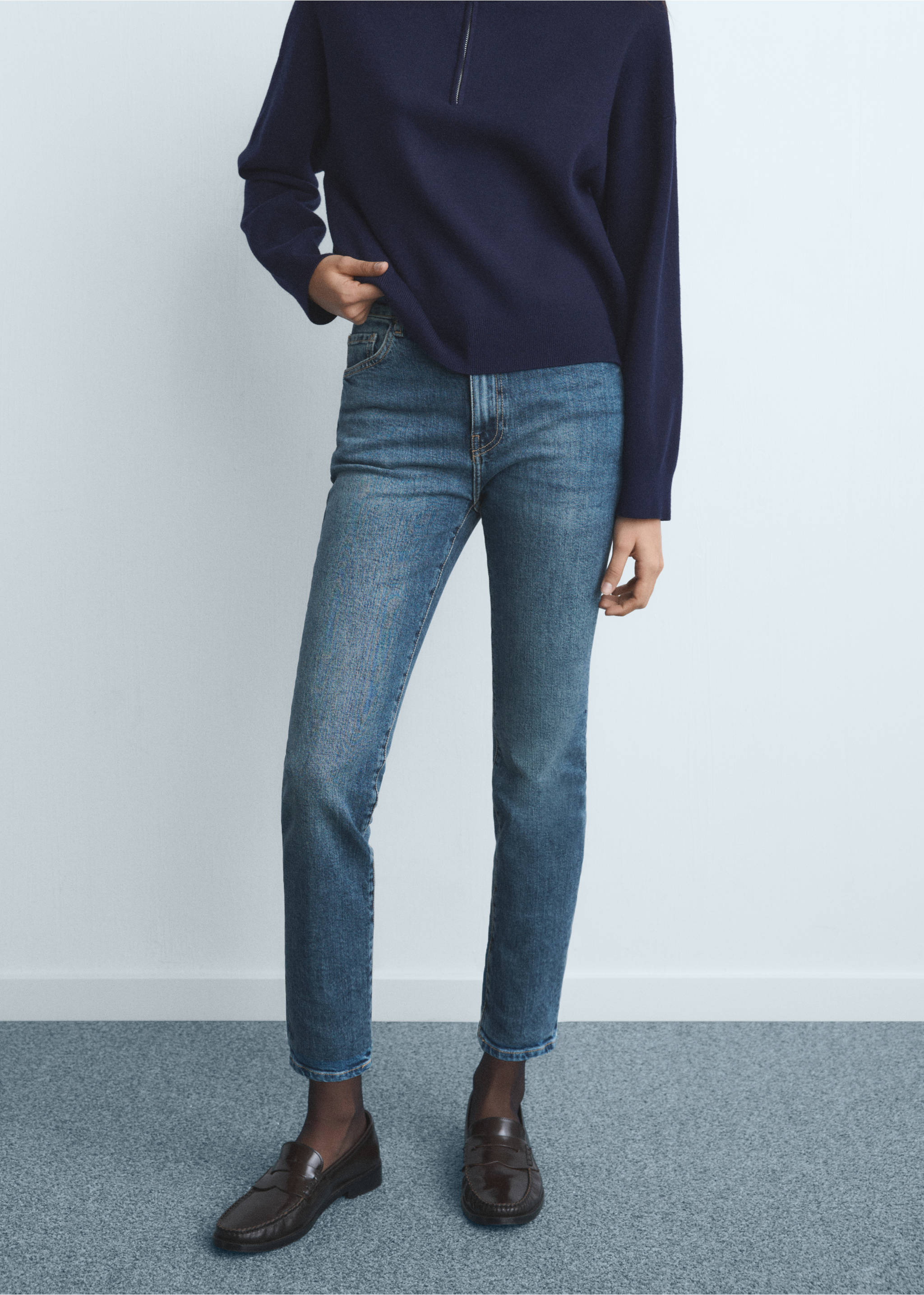 Jean Claudia slim crop - Plan moyen, Bleu foncé. Ref: 17035169-00.