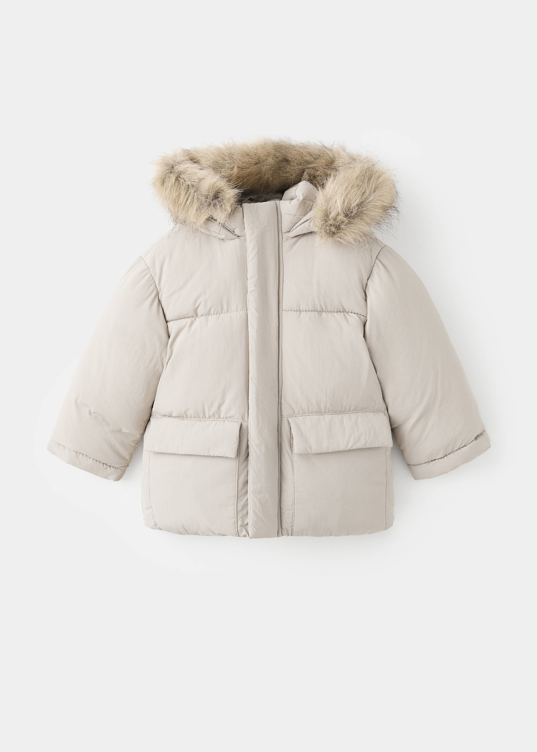 Puffer coat with fur-effect hood - Article without model