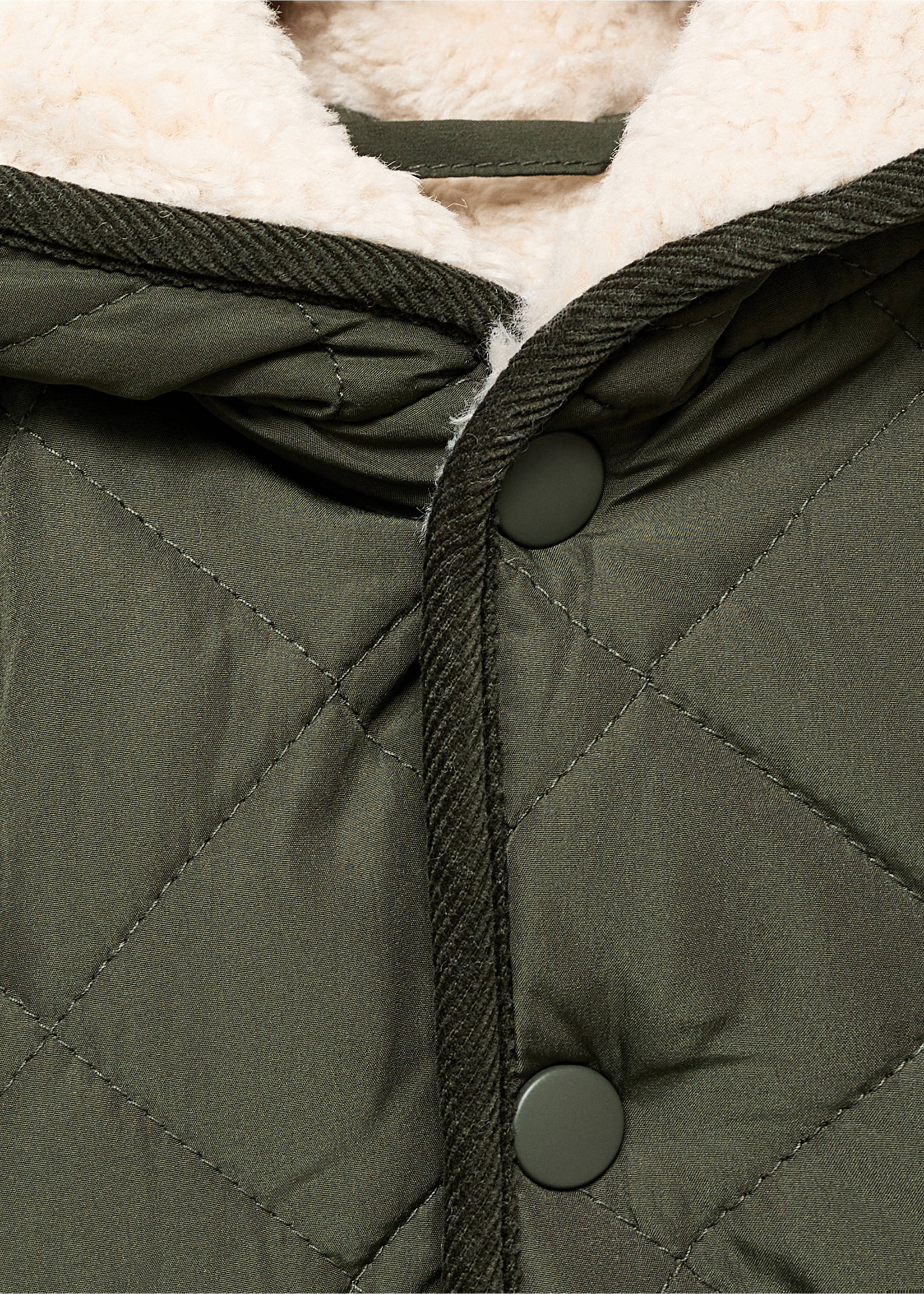 Fur-effect quilted coat - Details of the article 8, Khaki. Ref: 17035789-00.