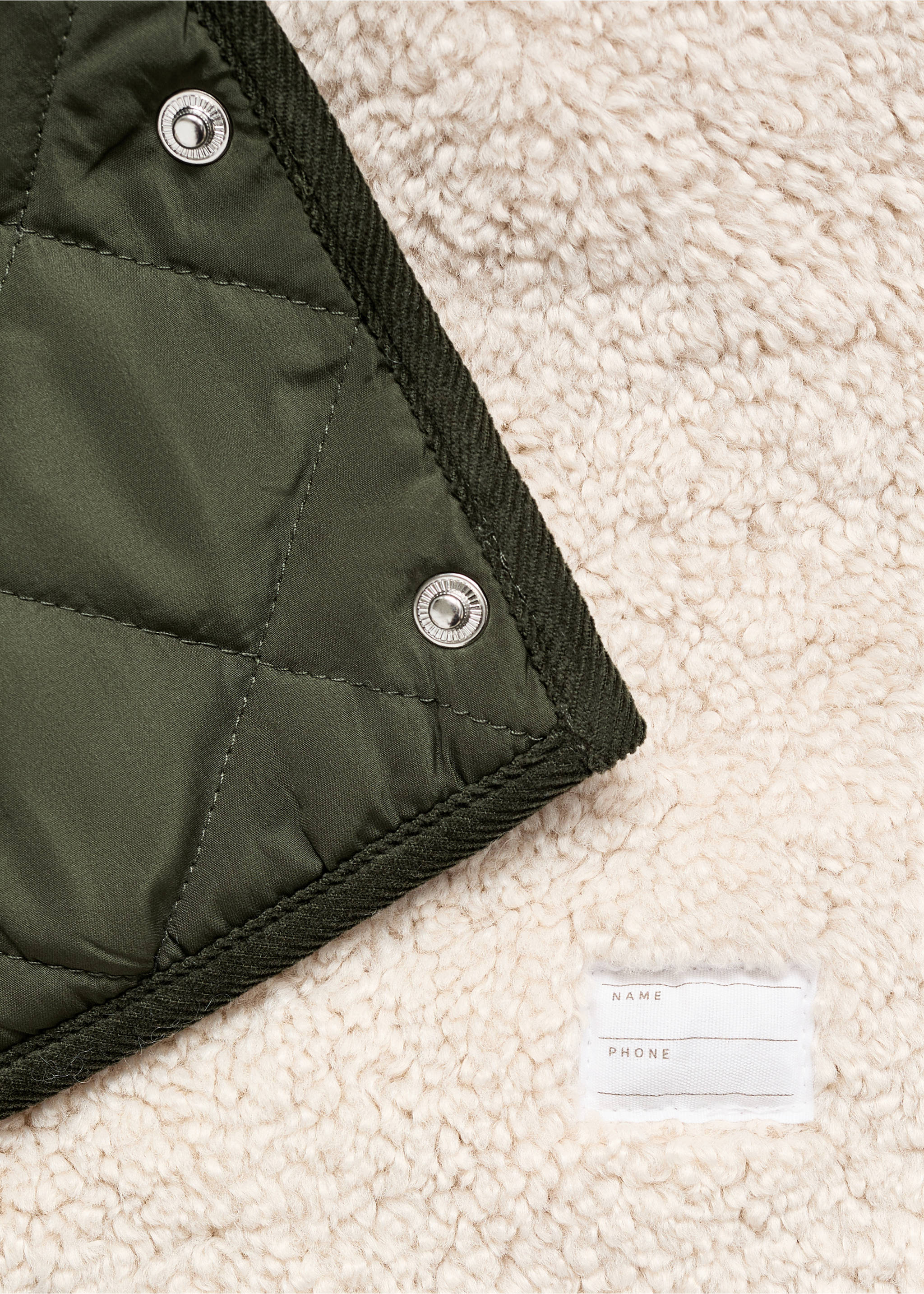 Fur-effect quilted coat - Details of the article 0, Khaki. Ref: 17035789-00.