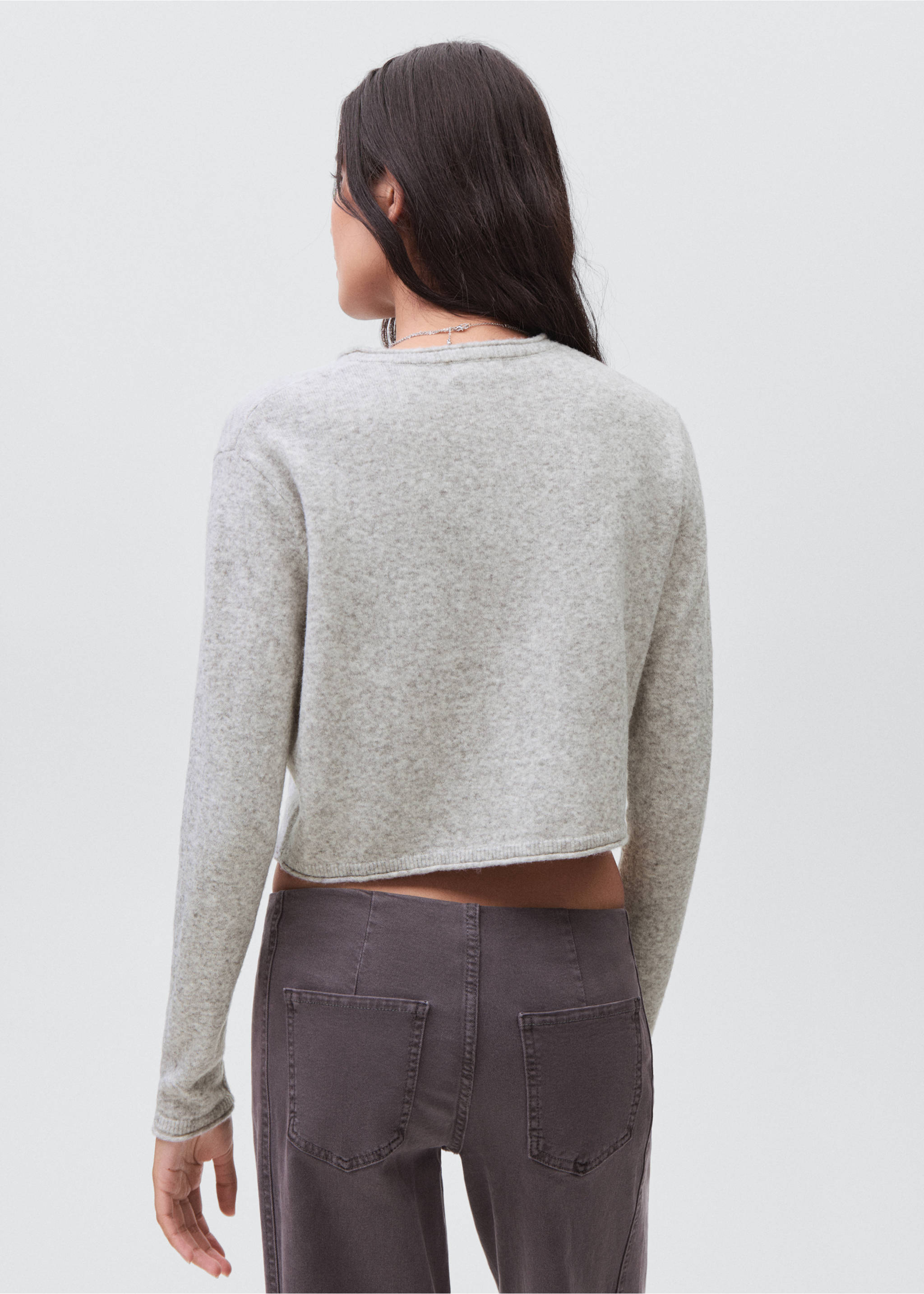 Укороченный кардиган с пуговицами - Обратная сторона изделия, Меланжевый средний серый . Ref: 17035791-00.