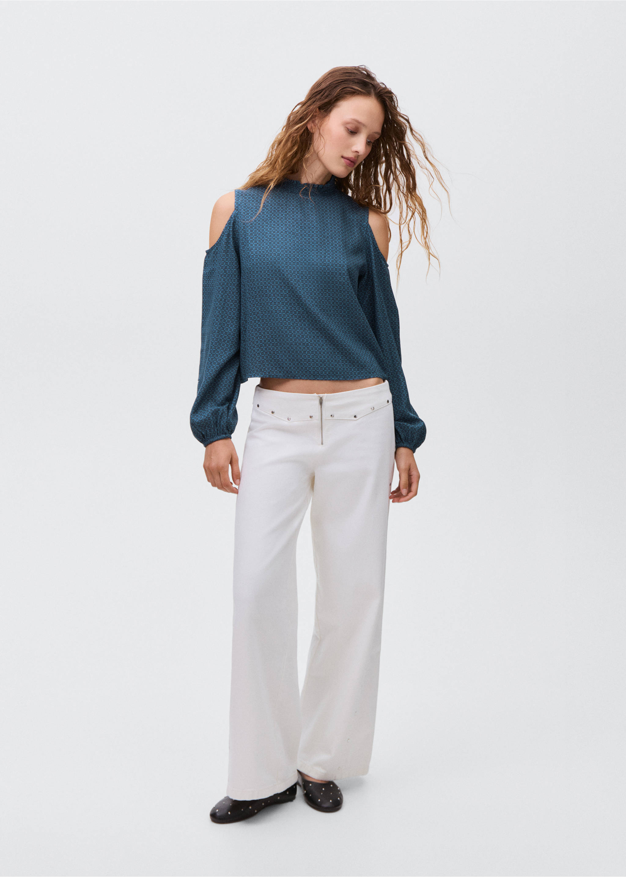 Blusa estampada cut out - Plano general, Azul marino. Ref: 17035792-00.