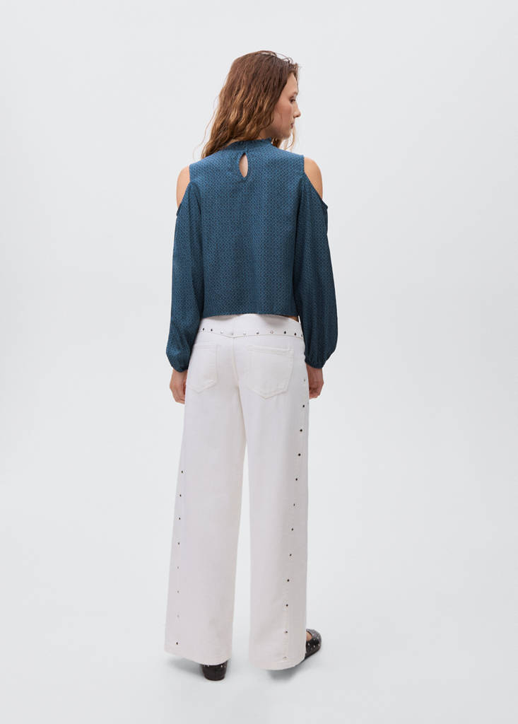 Printed blouse with cut-out — Navy