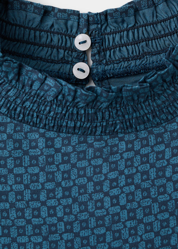 Printed blouse with cut-out — Navy