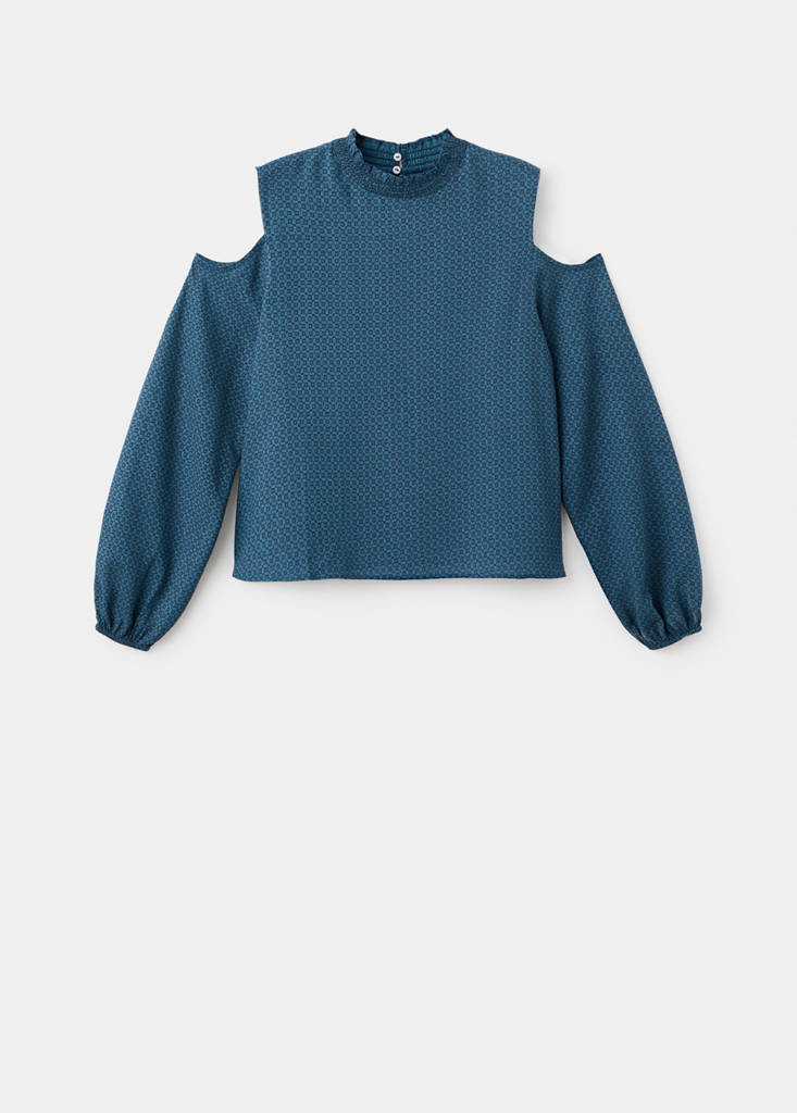 Printed blouse with cut-out — Navy
