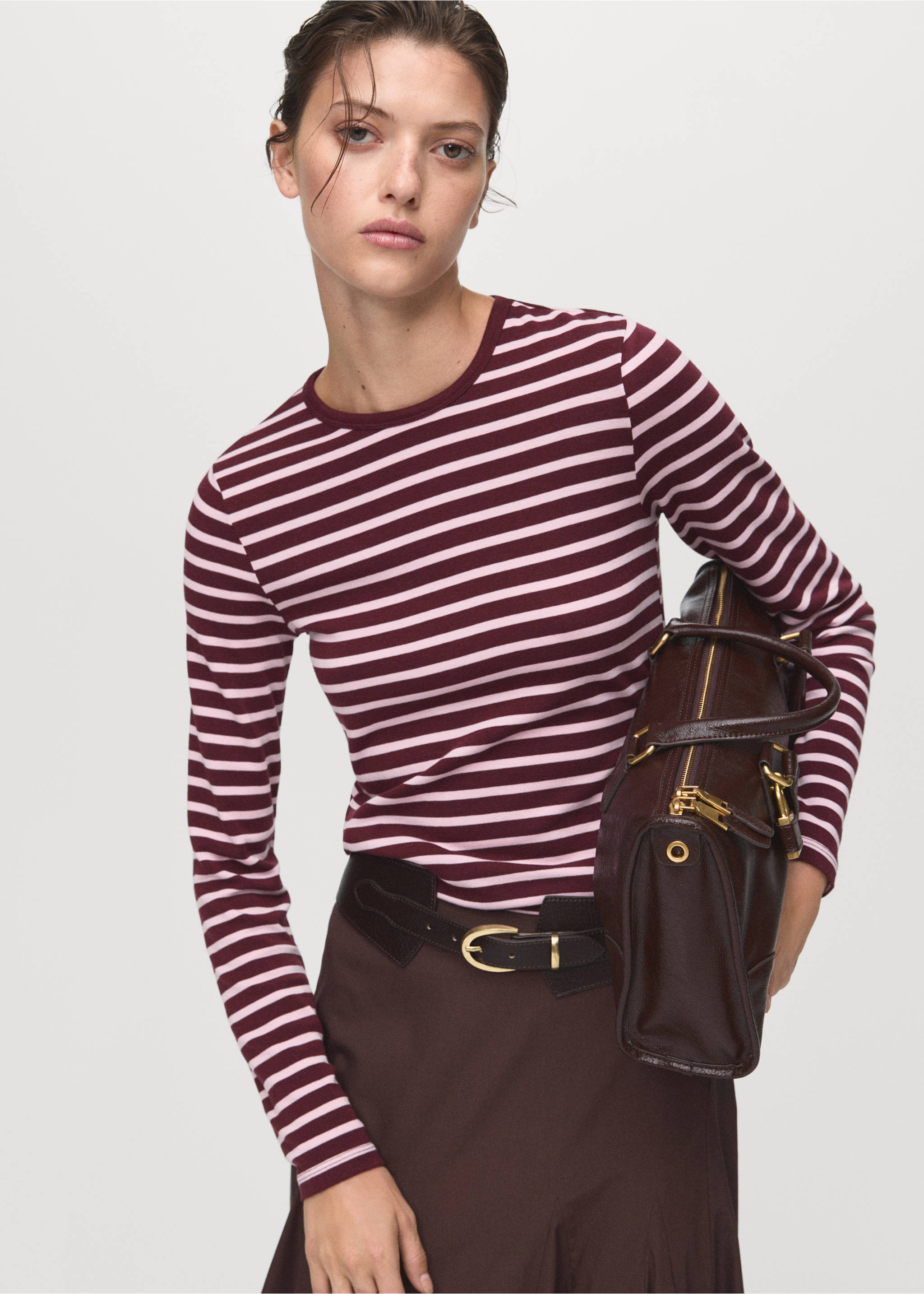 Long-sleeved striped t-shirt - Medium plane, Pastel Pink. Ref: 17035797-00.