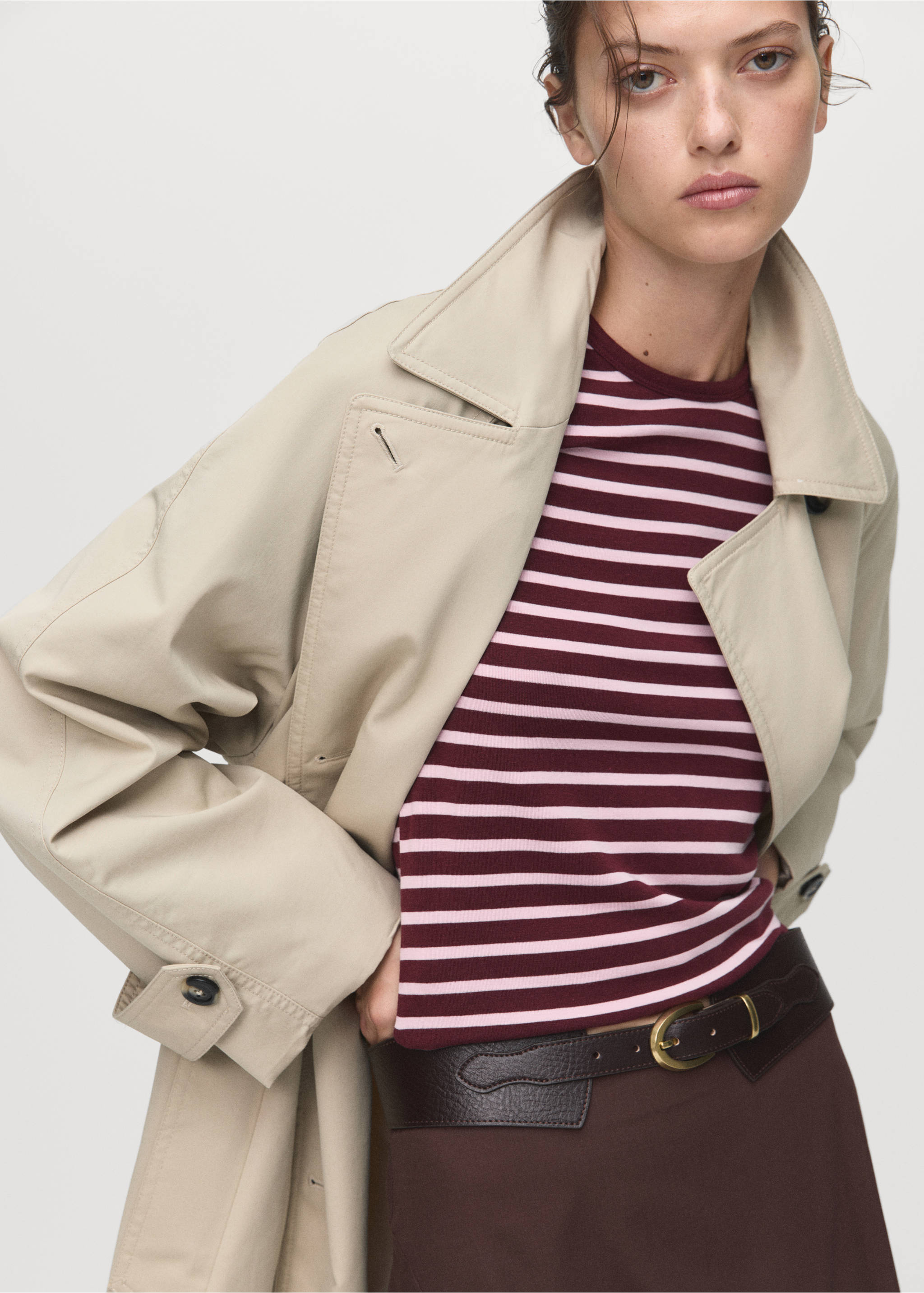 Long-sleeved striped t-shirt - Details of the article 1, Pastel Pink. Ref: 17035797-00.