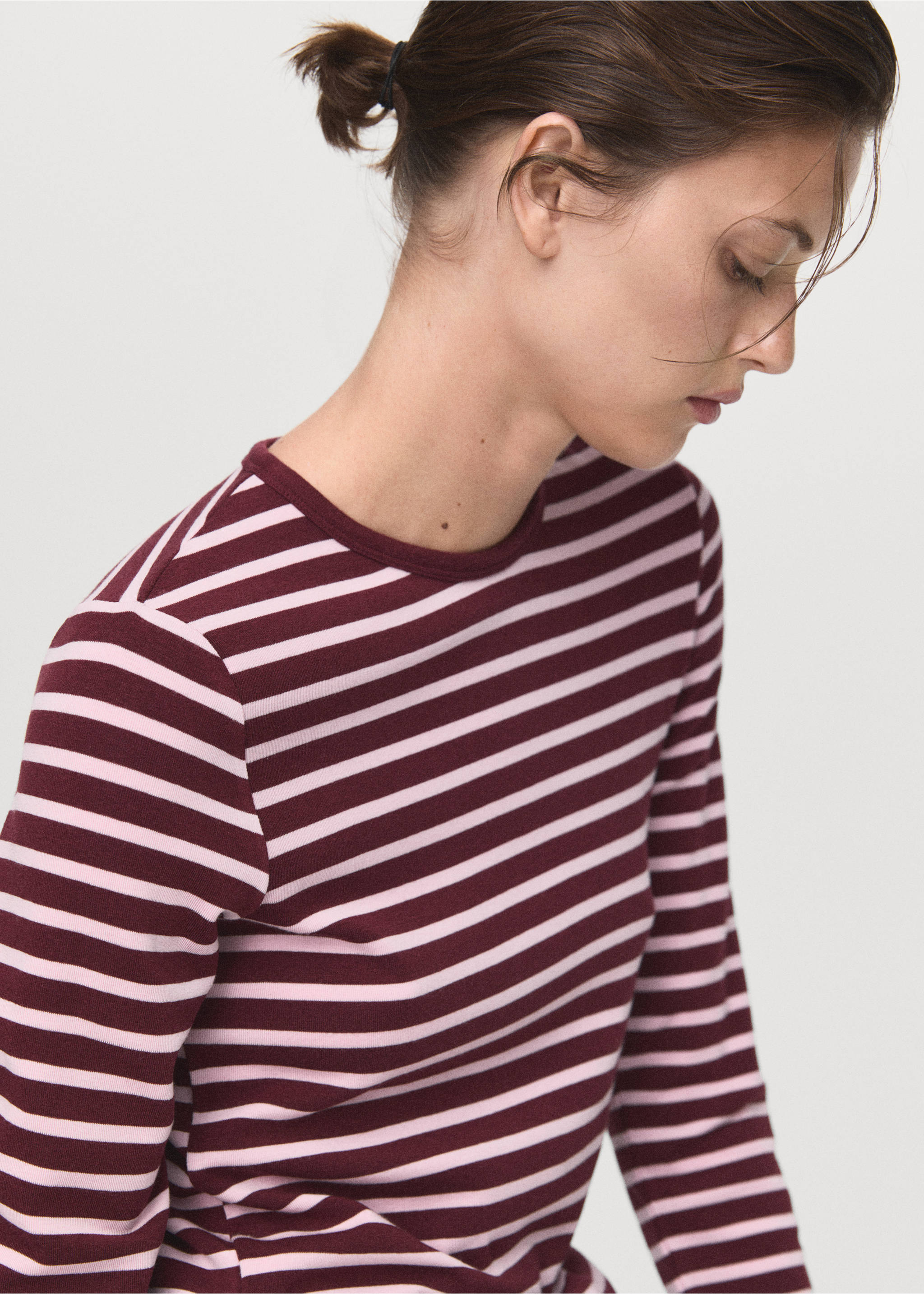 Long-sleeved striped t-shirt - Details of the article 3, Pastel Pink. Ref: 17035797-00.