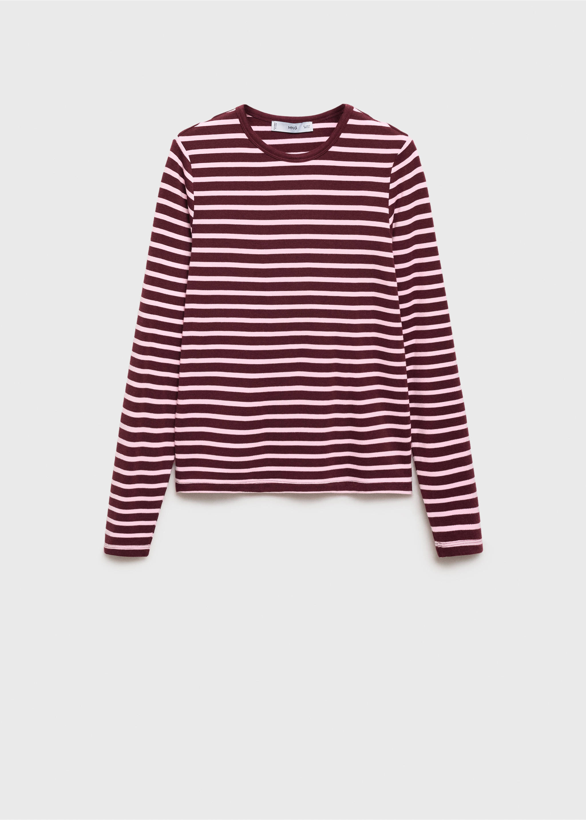 Long-sleeved striped t-shirt - Article without model, Pastel Pink. Ref: 17035797-00.