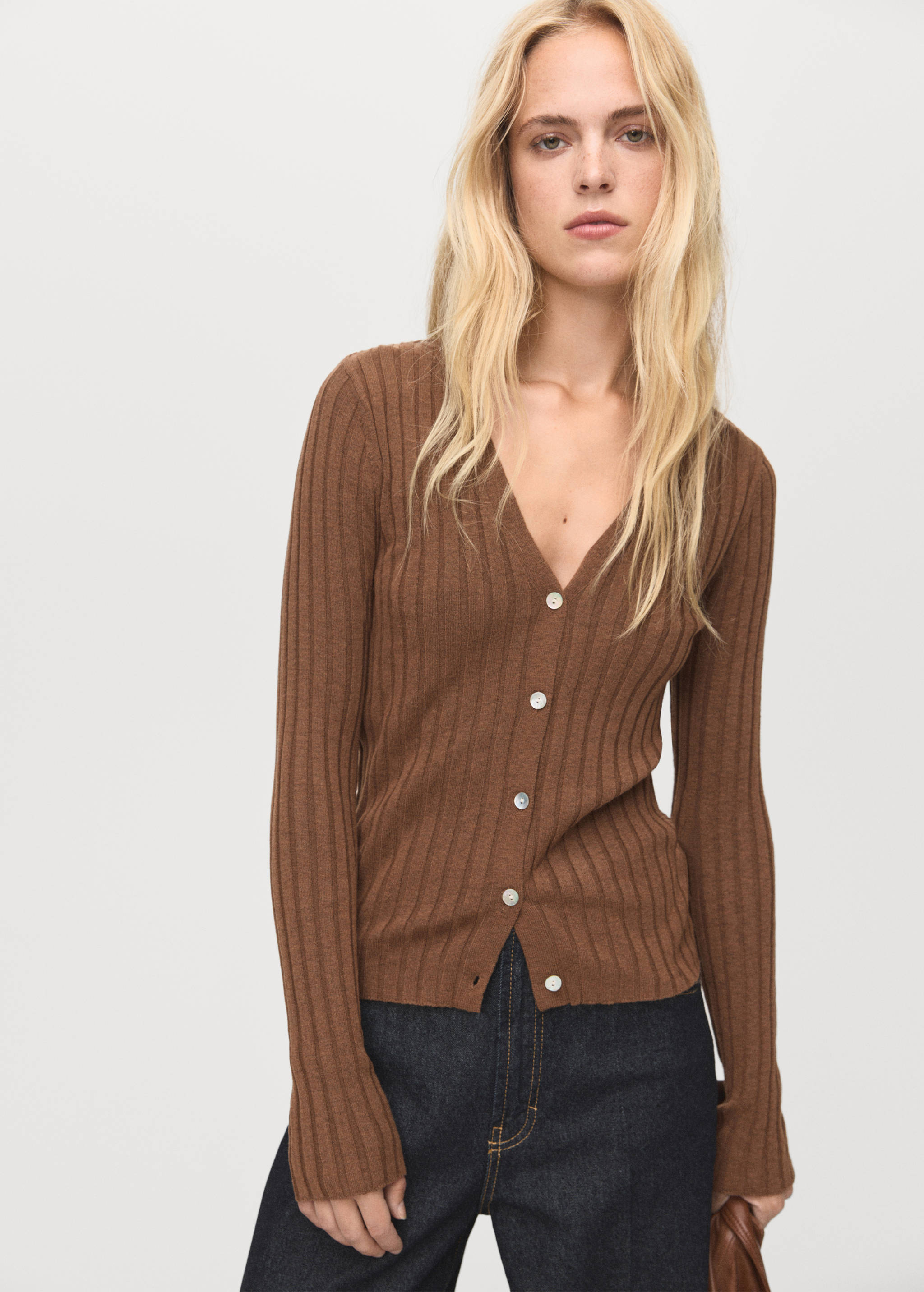 Fine rib knit cardigan - Medium plane