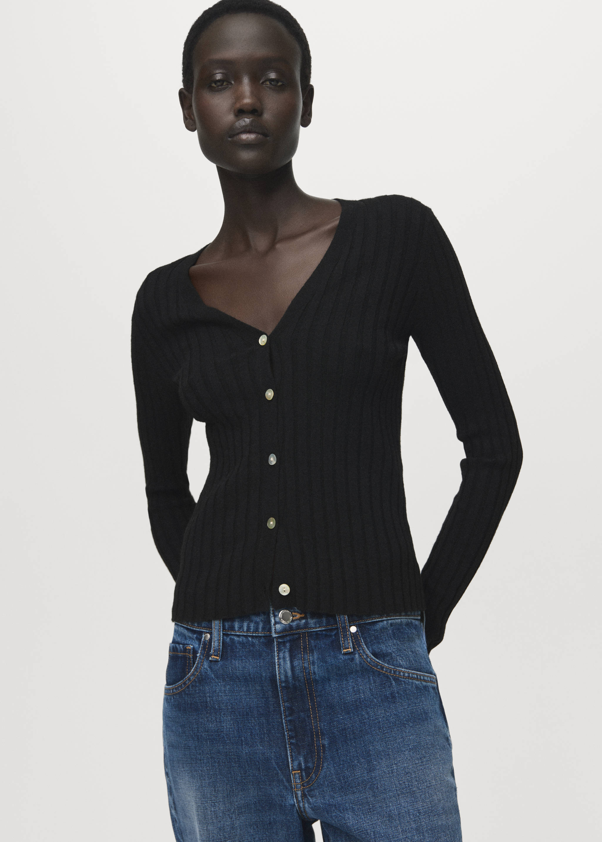 Fine rib knit cardigan - Medium plane