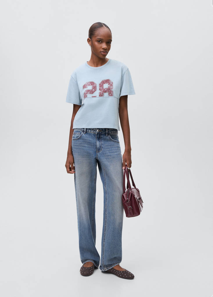 MANGO TEEN - T-shirt en coton imprimé bleu ciel - XS - Fille Teen
