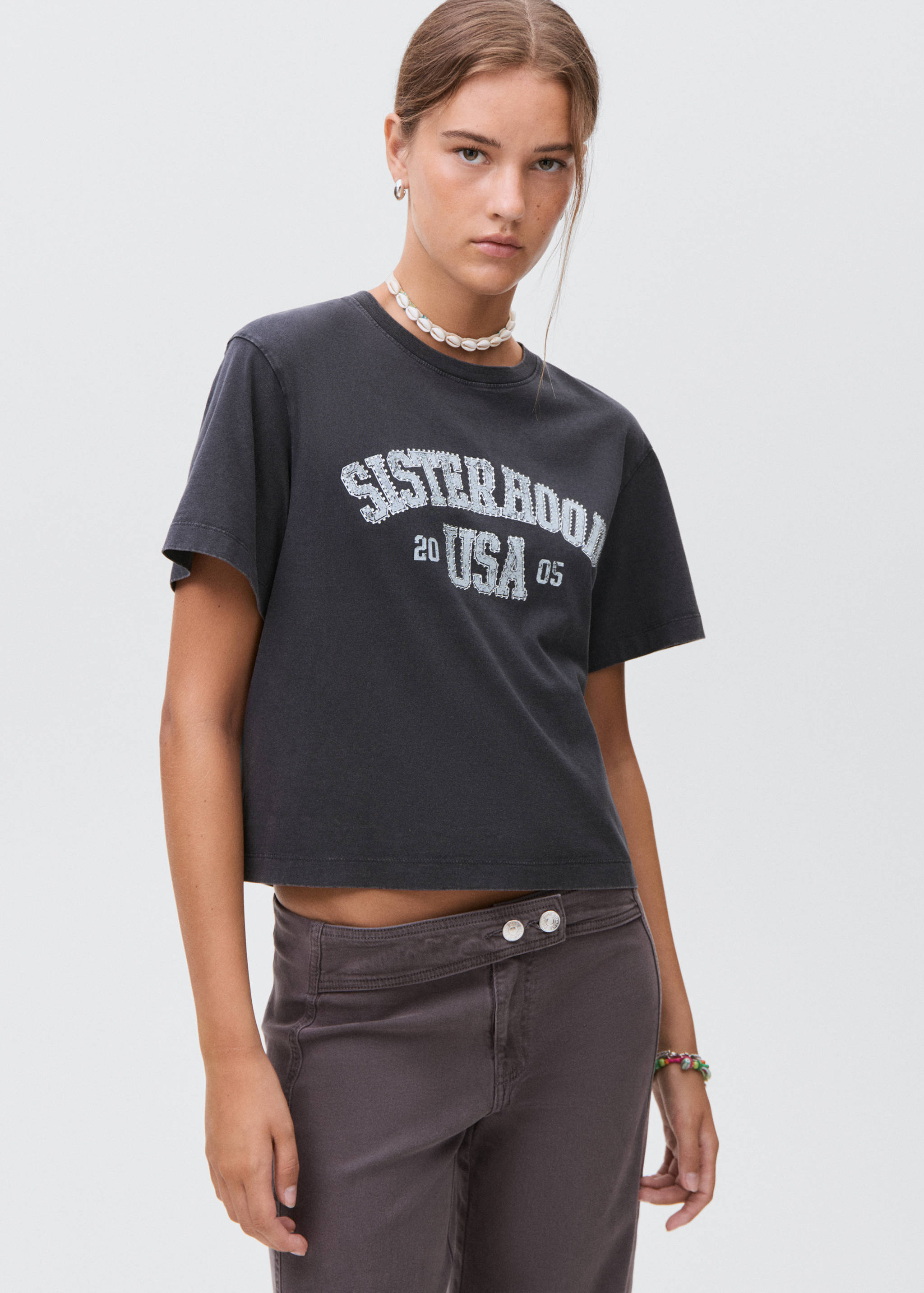 Bedrucktes Baumwoll-T-Shirt - Mittlere Ansicht