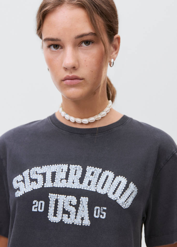 Printed cotton-blend t-shirt — Charcoal