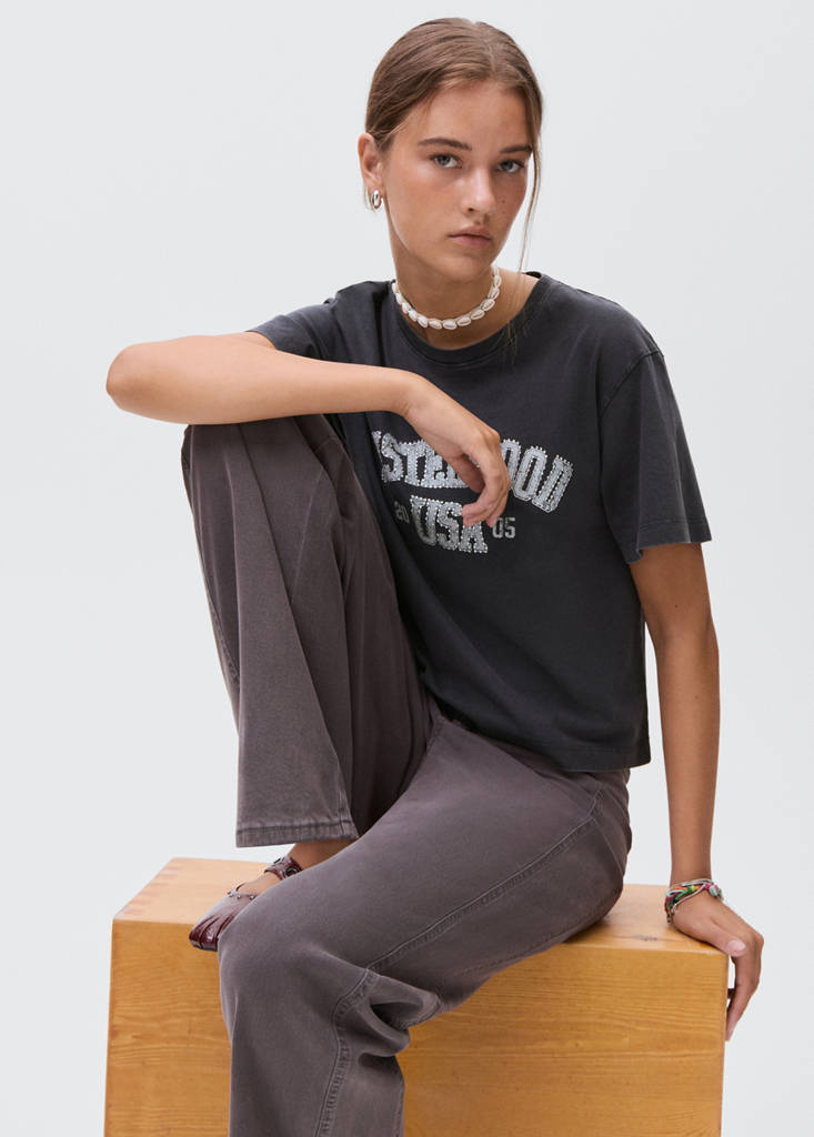 Printed cotton-blend t-shirt — Charcoal