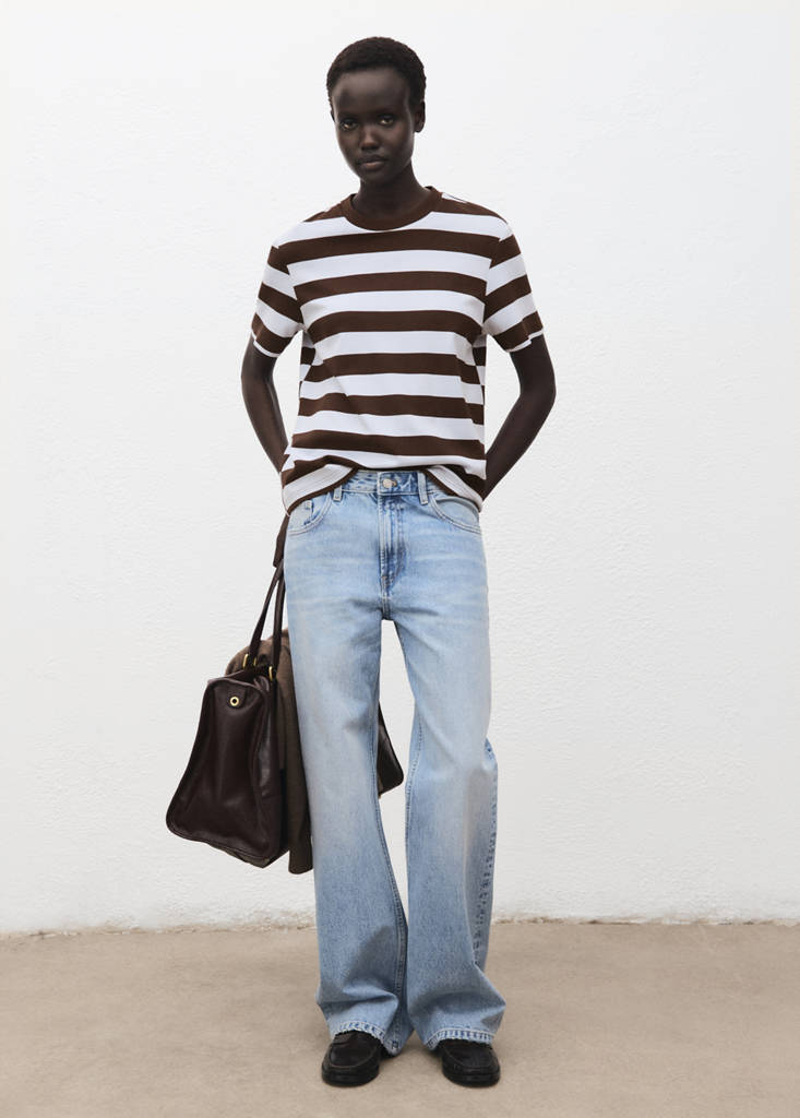MANGO - T-shirt manches courtes rayures marron - S