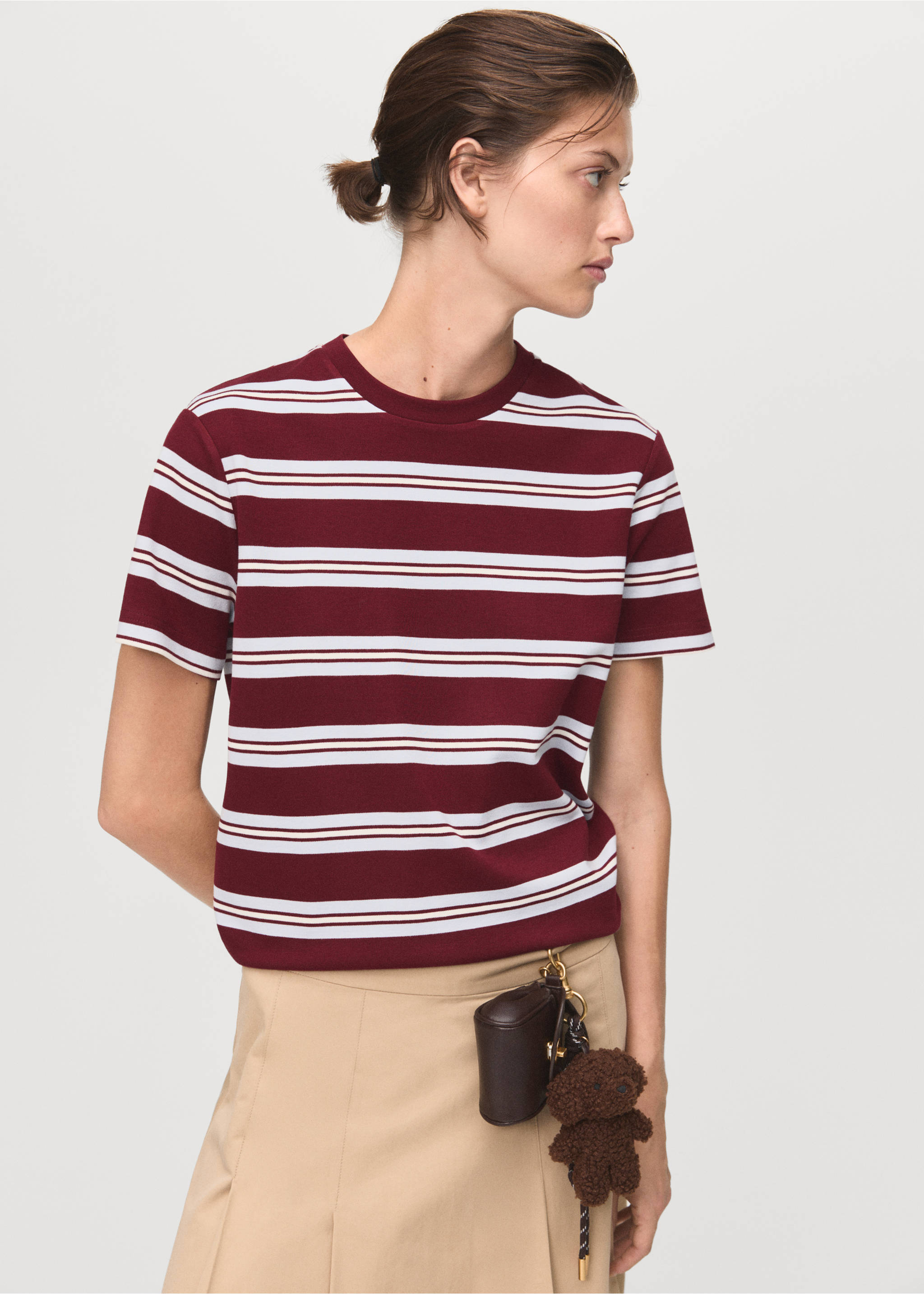 Striped short-sleeved t-shirt - Medium plane, Maroon. Ref: 17035803-00.