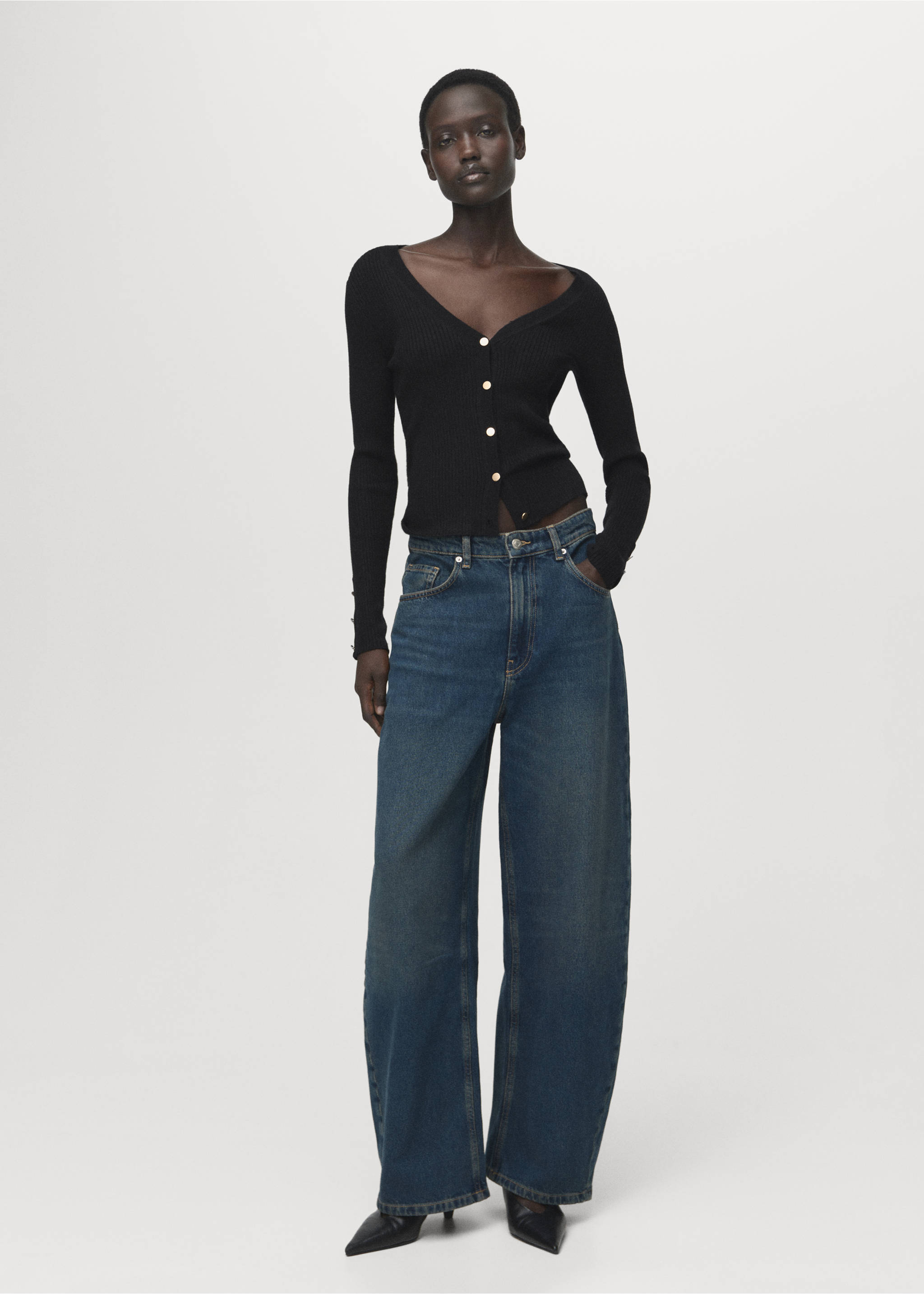 Ribbed buttoned cardigan - General plane, Black. Ref: 17035810-00.