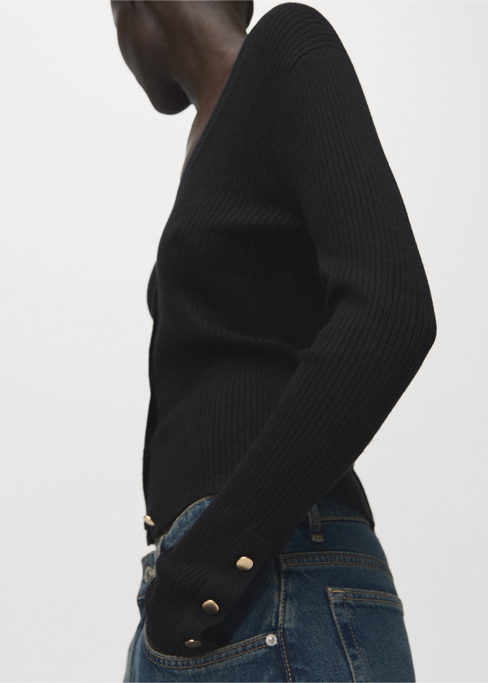 Ribbed buttoned cardigan - Medium plane, Black. Ref: 17035810-00.