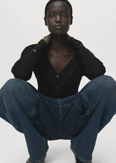 Ribbed buttoned cardigan — Black 5