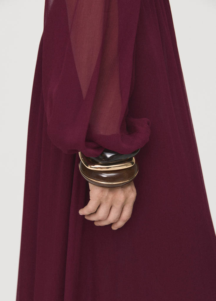 Strapless dress with ruffles — Burgundy