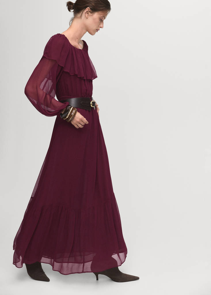 Strapless dress with ruffles — Burgundy