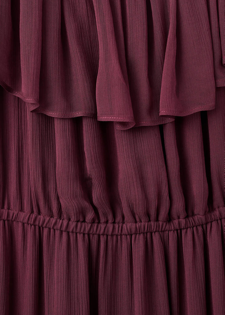 Strapless dress with ruffles — Burgundy