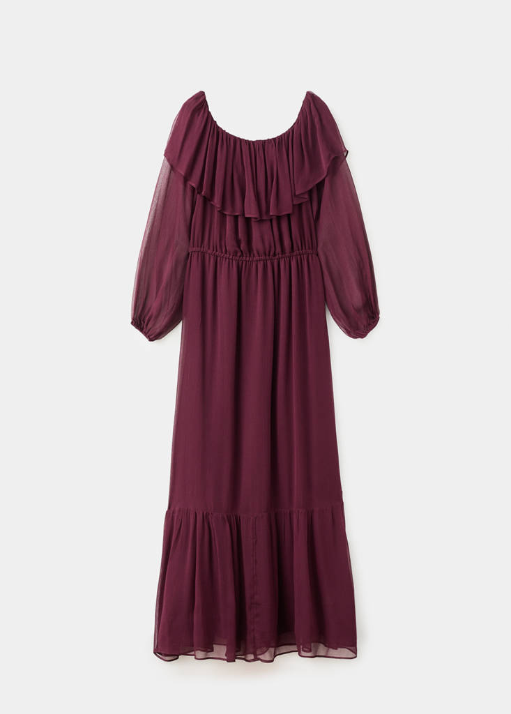 Strapless dress with ruffles — Burgundy