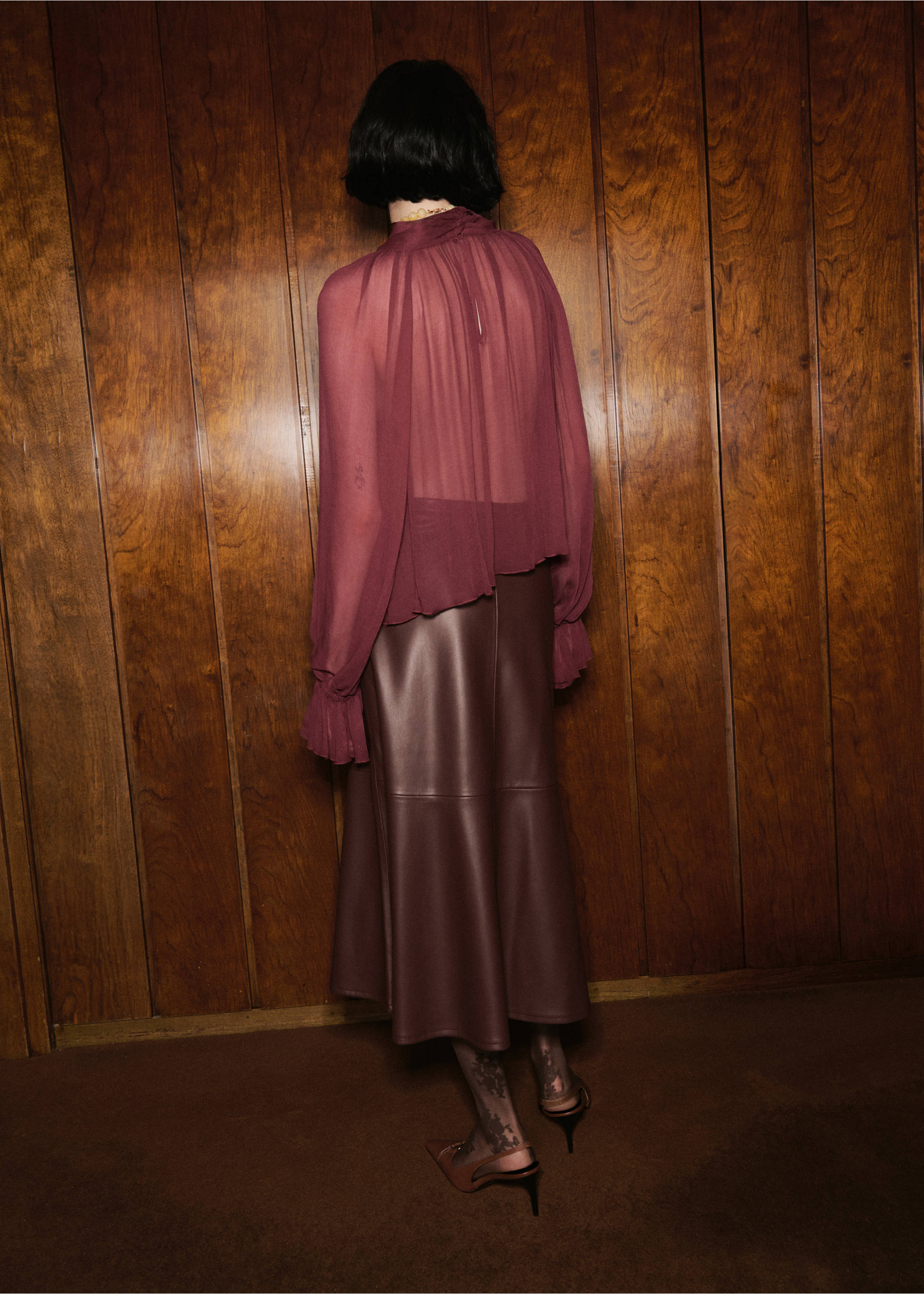 Blouse semi-transparente foulard - Verso de l’article, Bordeaux. Ref: 17035817-00.