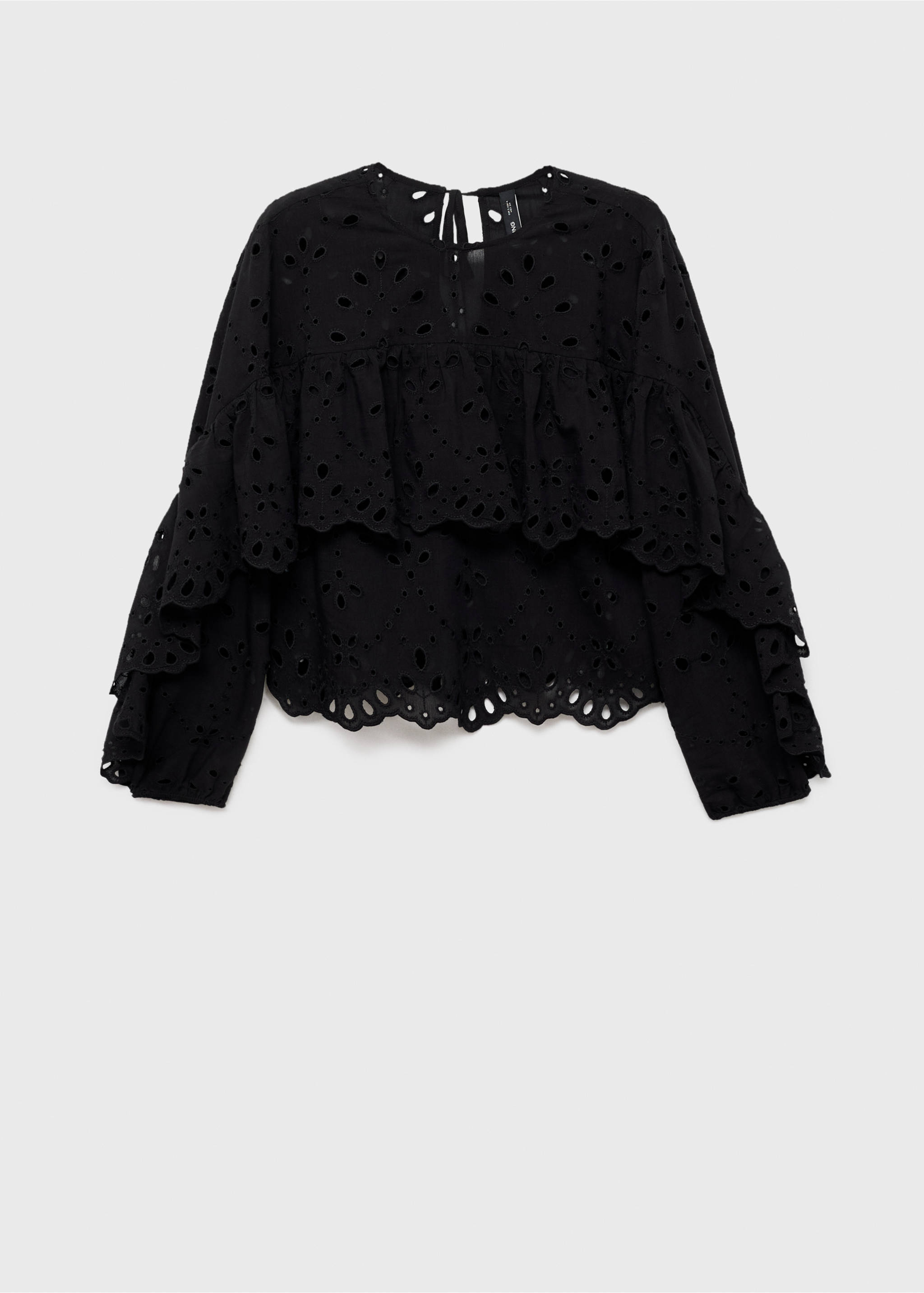 Blouse with embroidered eyelet ruffles - Article without model, Black. Ref: 17035822-00.