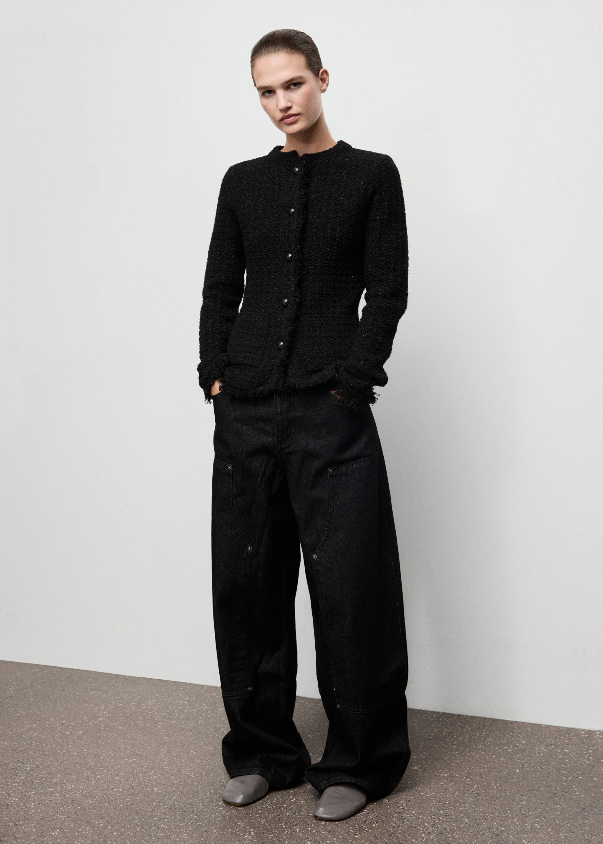 Cardigan en tweed bords effilochés - Plan général