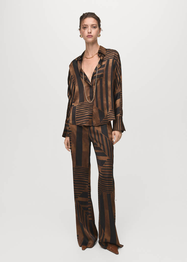 MANGO - Chemise satinée rayures marron - XS