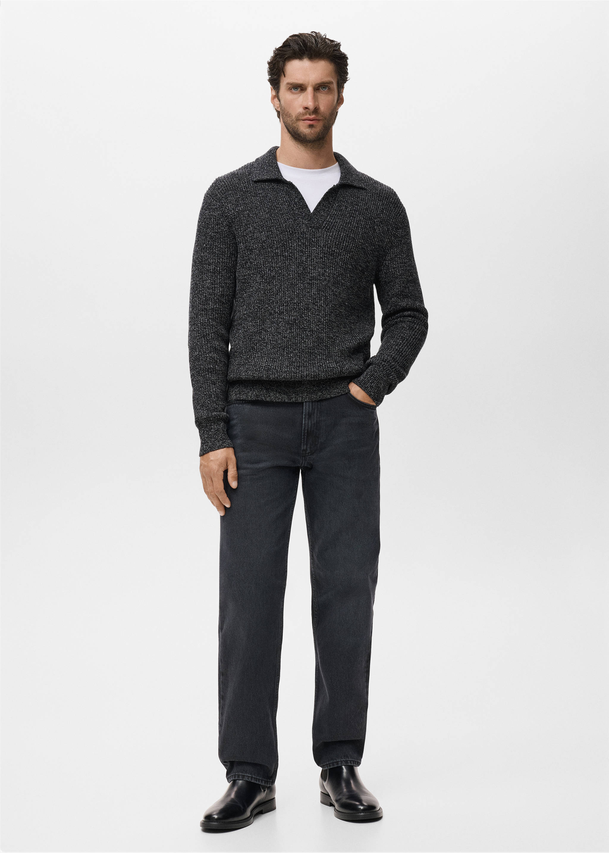 100% cotton polo-neck sweater - General plane, Dark Heather Grey. Ref: 17035973-00.