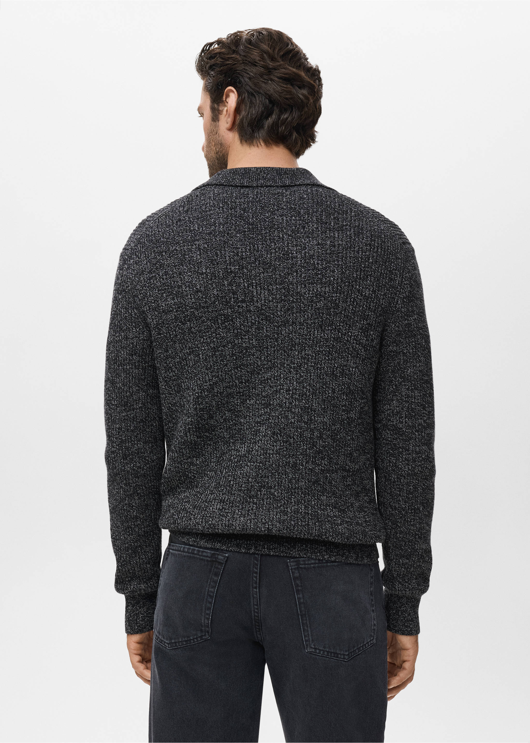 100% cotton polo-neck sweater - Reverse of the article, Dark Heather Grey. Ref: 17035973-00.