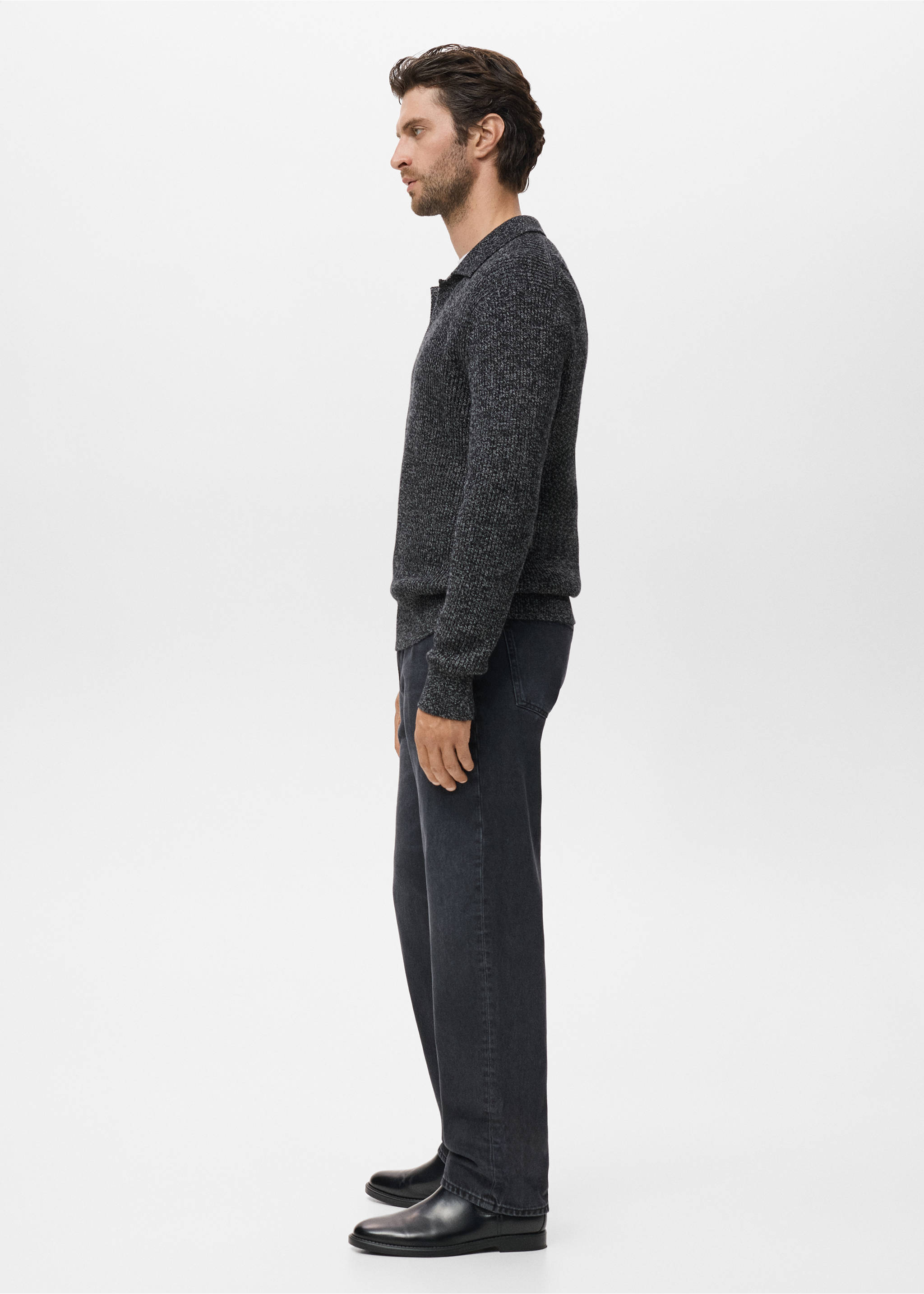 100% cotton polo-neck sweater - Details of the article 2, Dark Heather Grey. Ref: 17035973-00.