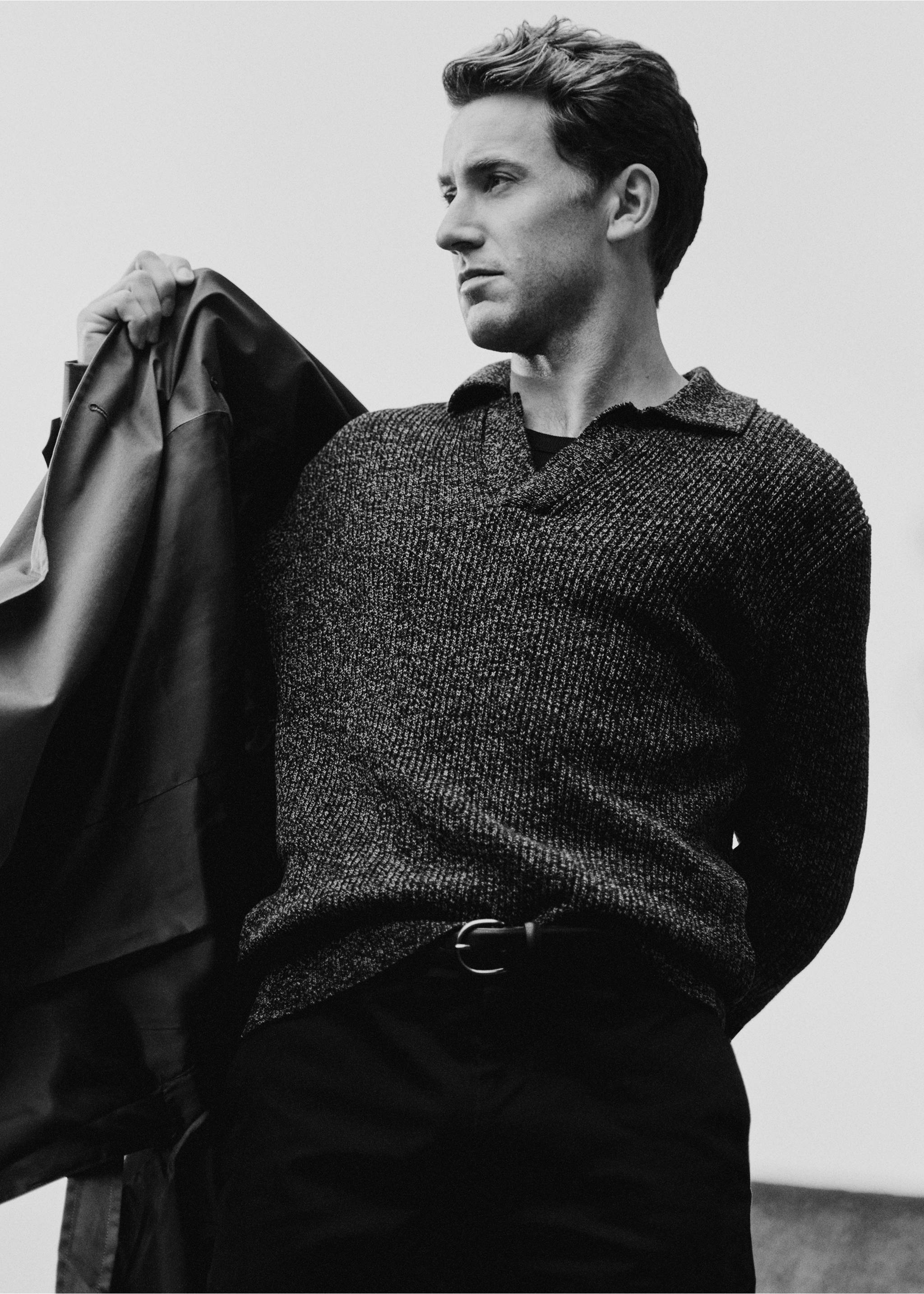 100% cotton polo-neck sweater - Details of the article 3, Dark Heather Grey. Ref: 17035973-00.