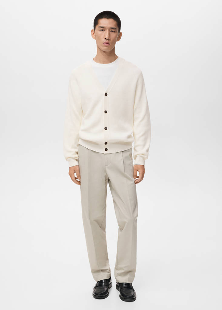 Ribbed knitted cardigan with buttons — Off White