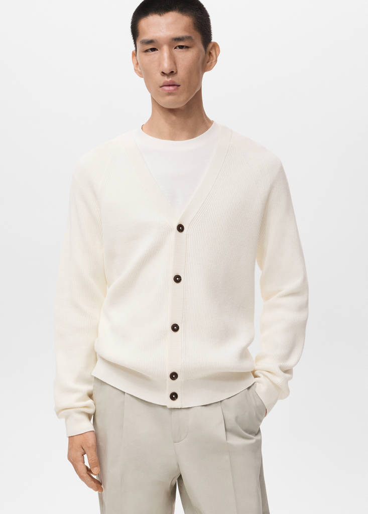 Ribbed knitted cardigan with buttons — Off White