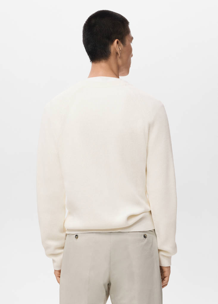 Ribbed knitted cardigan with buttons — Off White